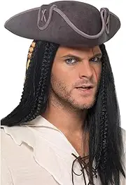 Smiffys Tricorn Pirate Captain Hat, Grey, Pirate Fancy Dress, Pirate Dress Up Hats
