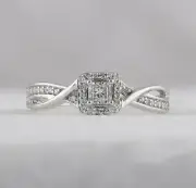Sterling Silver Womens Princess Diamond Solitaire Promise Bridal Ring 1/8 C