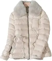 [Jegsnoe] Women Down Jacket Lightweight Winter Down Parka Sash Tie Up Warm Coat
