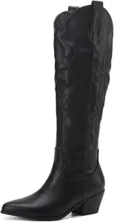 [CIERWS] Women's Embroidered Western Cowgirl Boots Cowboy Boots Knee High Medium Heel Chunky Heel Retro Classic Boot