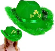 [Generic] St. Patrick's Day Cowboy Hat | Lucky Cowboy Caps,Novelty Felt St Patricks Day Cowgirl Caps Shamrock for Women Party Costume Dress Up