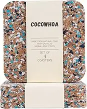 Recycled Drink Coasters, Set of 4, Cork Coasters for Drinks, Made from Recycled Sandals, Colorful Drink Coaster for Desk, Coffee Table, Kitchen, and Bar, BPA Free, Easy to Clean, by Cocowhoa (Blue)