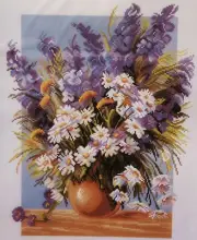 Cross stitch painted AIDA canvas tapestry PA1142 Blue Fountain 15"x19"