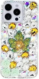 [Ymyhyuxi] Cases for Samsung Galaxy A13 Case Bling Diamond 3D Luxury Sparkle Glitter Crystal Rhinestone Maple Leaves Cover （Yellow）