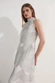 Embellished Geo Halter Woven Maxi Dress