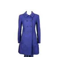 在飛比找Yahoo奇摩購物中心優惠-MOSCHINO 藍色雙排釦羊毛抓摺設計大衣