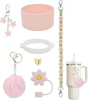 Accessories for Cup, Cup Accessory Set, Silicone Cup Boot Keychain Brand, Water Bottle, Flower Straw Lid, Plush Ball Key Chain for Home, Travel, School, Outdoor Use