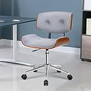 ALFORDSON Wooden Office Chair Fabric Swivel Executive Computer Desk Chair Height Adjustable Home Task Chair Kids Adult Armchair in Mid Back Study Living Room (Grey)