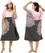 Zingtto Surf Poncho Extra Large Hooded Women Changing Robe. Quick Dry Microfiber Beach Towel Steelblue Dimgray. Wetsuit Changing Towel Swimming Surfing Equipment for Adults (Pink)