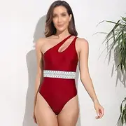 Women's One Shoulder Swimwear Asymmetric One Piece Swimsuits Tummy Control Bathing Suit Slimming Swimwear