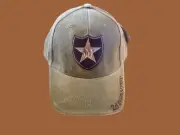 ARMY 2d INFANTRY DIVISION HAT EMBROIDERED U.S MILITARY CAP OD GREEN STONEWASHED