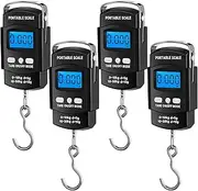 [Hoteam] 4 Pcs Digital Fish Scale 110lb/ 50kg Weight Capacity Electronic Hanging Scale Portable Dial Fishing Scale with Tape Measure, Hook, Backlit LCD Display Fishing Gifts for Men Women Postal Luggage Bag