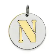 Sterling Silver Gp Initial N Double Plate Round Charm