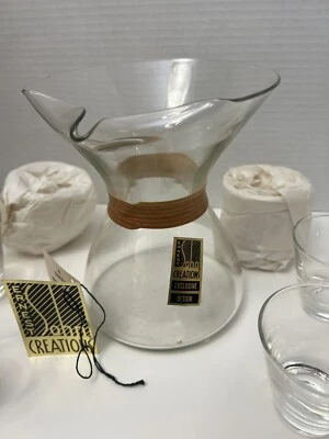 Ernest Sohn Creations Vintage Glass Juice Pitcher With 6 Small Glasses