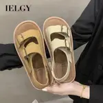 IELGY BIRKENSTOCK 夏季沙灘卡其色厚底勃肯金屬扣羅馬鞋涼鞋女