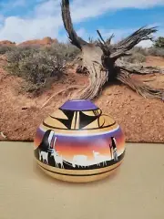 Native Navajo Hand Made Painted Pottery Vase Story Teller by Lacinda Blackhorse