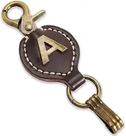 [TSUI CHAN] Initial Letter Keychain Brown Leather Alphabet Keychain with Easy Clasp, Key Car Key Bag Key Ring for Women Mens