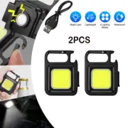 2pcs Magnetic COB LED Keychain Light Mini Flashlight USB Rechargeable Work Light