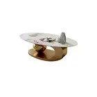 Serinee Oval Ceramic Coffee Table/ Golden Colored Legs/Steel Frame