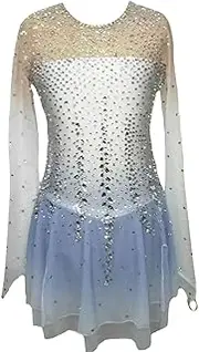 [Zagitova] Figure Skating Dress for Girls Gradient Patchwork Women Competition Dance Outfit with Shiny Rhinestone