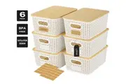 Vivva 6Pack Storage Basket Cabinet Bin Shelves Drawer Closet Organize Bamboo Lid White