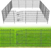 10 Panels No Dig Decorative Garden Fence with Gate for Yard, 24 in(H) X 20 ft(L) Animal Barrier Fencing for Outdoor Dog, Metal Portable Garden Fences for Borders, Pets, Landscape, Temporary Fence