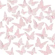 XUNXMAS 3D Pink Butterfly Decorations Butterflies Stickers, 96Pcs 4 Styles 3 Sizes Butterfly Wall Decor Party Birthday Cake Decorations, Removable Stickers Decals for Mirror Kids Room Bedroom Wedding