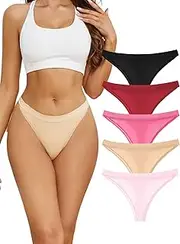 [DingLu] Women's Thong Panties Low Rise Seamless Breathable Stretch Ladies Underwear Pack of 5