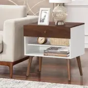Costway Nightstand 23.5" x 15" x 23.5" Wood 1-Drawer Walnut w/ Storage Shelf