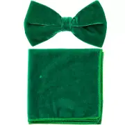 New formal Men's polyester pre-tied bow tie_hankie emerald green velvet wedding