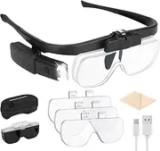 SUNJOYCO Magnifying Glasses with Light, 1.5X-2.5X Headband Magnifier with 3 Detachable Lenses, Rechargeable Optivisor for Reading