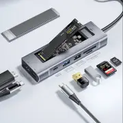 ESSAGER 8-in-1 Docking Station with Disk Storage USB 2.0 USB 3.2 Gen 2 10Gbps USB-C Data PD100W USB-C 4K@30Hz HD SD/TF C