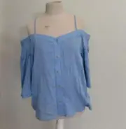 BP Nordstrom womens Small sky blue cotton off the shoulder top blouse NEW tags