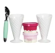 2 Ice Cream Glass Sundae Cup + 1 Free Scooper, 3 Free Syrup, And 2 Free Topping!
