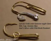 Lot of 2 Gold color Eagle Claw hook cap /money clips And 1 Silver color Pendant