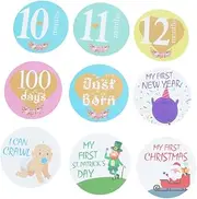 ULDIGI 32PCS Monthly Stickers Self Adhesive Milestone Decals for Newborns Reusable and Non Damaging for Capturing First Year Moments