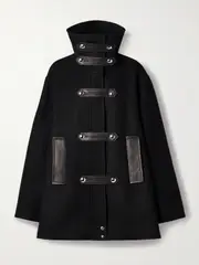 [KHAITE] KHAITE - Melbo Leather-trimmed Wool-blend Felt Coat - Black - US2 US 2 Black
