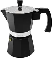 andrew james 6 Cup Moka Pot Coffee Percolator, Italian Espresso Maker Stove top Coffee Maker for Ground Coffee, Aluminium Mocha Pot with Cool Touch Handle (Black)