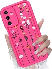 [CASBST] for Samsung Galaxy A25 5G Case, Creative Flower Pattern Design Girls Women Liquid Silicone Cover, Thicker Frame Shockproof and Scratch-Resistant Soft Case for Samsung A25 - Red
