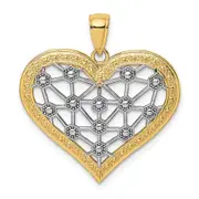14k Yellow & Rhodium Gold w/Rhodium Lattice Center Heart Charm