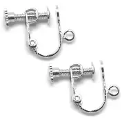 10 Silver Plated Clip On Screw Back Earring Findings with Open Loop & Flat Pad