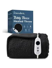 [Dreamaker] Reversible Teddy Fleece Electric Heated Throw Blanket in Charcoal