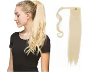 Long Straight Ponytail Hair Extensions 24 Inch Wrap Around Synthetic Ponytail Hair Pieces With Comb Clip in Ponytail Hair Extensions 613# Blonde