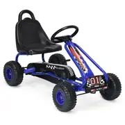 Costway Pedal Go Kart 4 Wheel Pedal Powered Ride On Toy Racer Pedal Car Blue