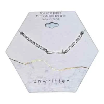 Unwritten Cubic Zirconia Initial Link Bracelet Silver Plated "L" NWT