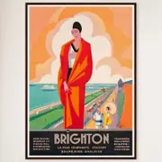 Galrie Brighton Vintage Travel Poster by Roger Broders Charming English Seaside Art, Black Frame, A3 30 x 42cm (12 x 16inch)