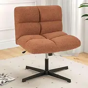 [Giantex] Cross Legged Chair, Sherpa Height Adjustable Armless Chair No Wheels, Swivel Task Chair with 64cm Wide Seat, Rocking Function, Vanity Chair for Home Office,180 KG Weight Capacity, Coffee