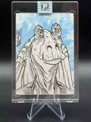 Star Wars Jar Jar Binks Original Scketch Card Signed by Artist Tom Hodges