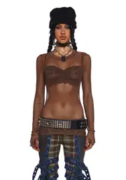 [Current Mood] See Thru Me Fishnet Top - Brown