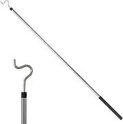Clothes Hook Pole, Clothes Hanger Reaching Hook for Hanging Clothes Light and Plants Extendable from 35" to 50" Made of Stainless Steel Tube with Sponge Handle (50inch)